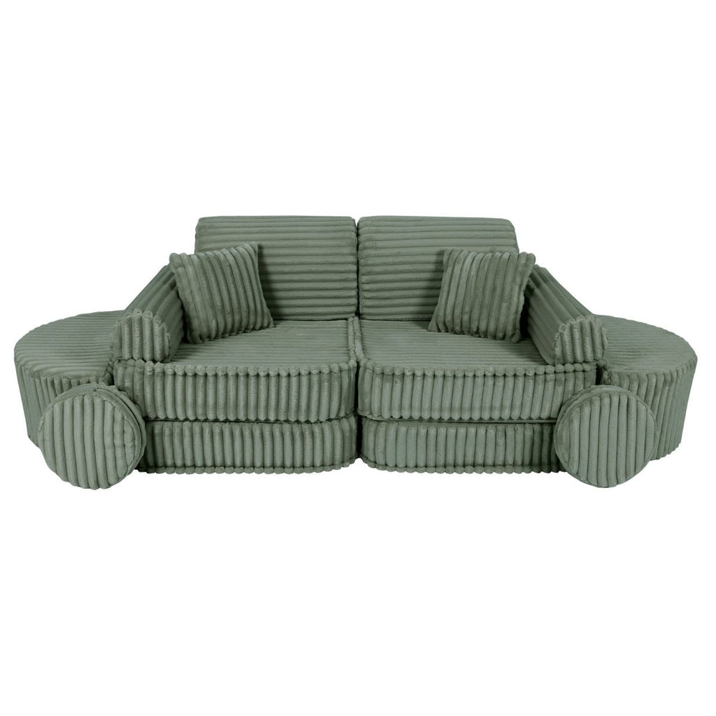 Modular Kids Play Sofa, Medium Plus with Extra Cushions - Churros Corduroy (Sage Green) - Tiny Tugz™