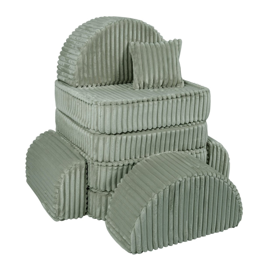 Modular Kids Play Sofa, Medium Plus with Extra Cushions - Churros Corduroy (Sage Green) - Tiny Tugz™