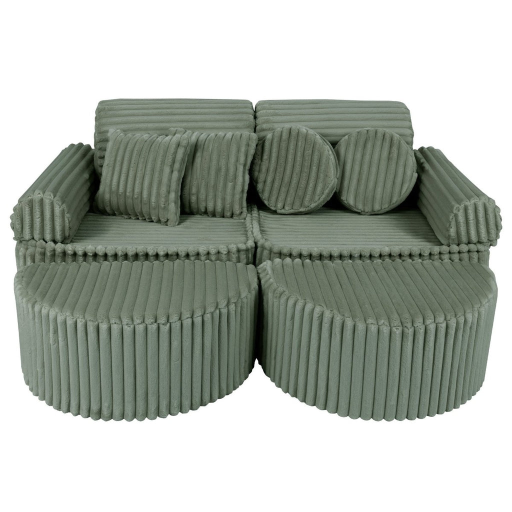 Modular Kids Play Sofa, Medium Plus with Extra Cushions - Churros Corduroy (Sage Green) - Tiny Tugz™