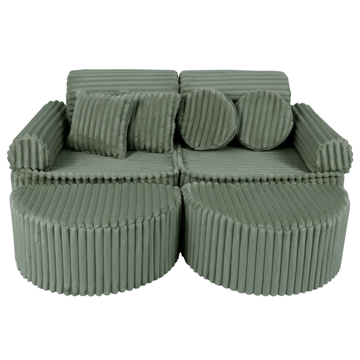 Modular Kids Play Sofa, Medium Plus with Extra Cushions - Churros Corduroy (Sage Green) - Tiny Tugz™