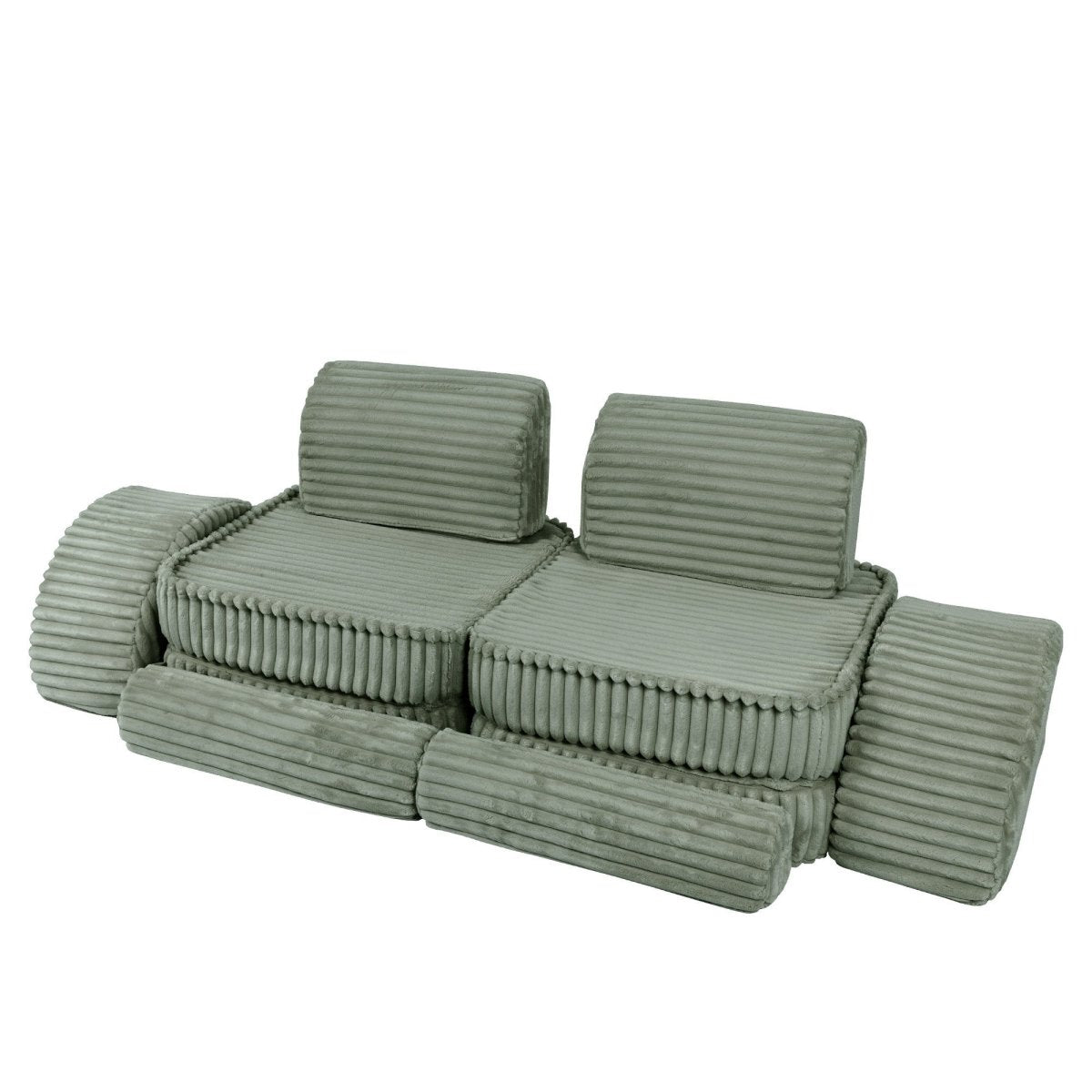 Modular Kids Play Sofa, Medium Plus with Extra Cushions - Churros Corduroy (Sage Green) - Tiny Tugz™