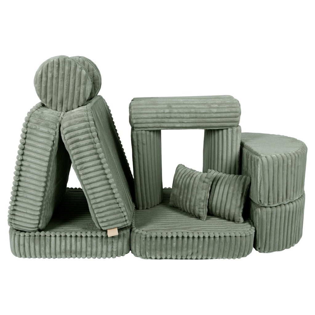 Modular Kids Play Sofa, Medium Plus with Extra Cushions - Churros Corduroy (Sage Green) - Tiny Tugz™