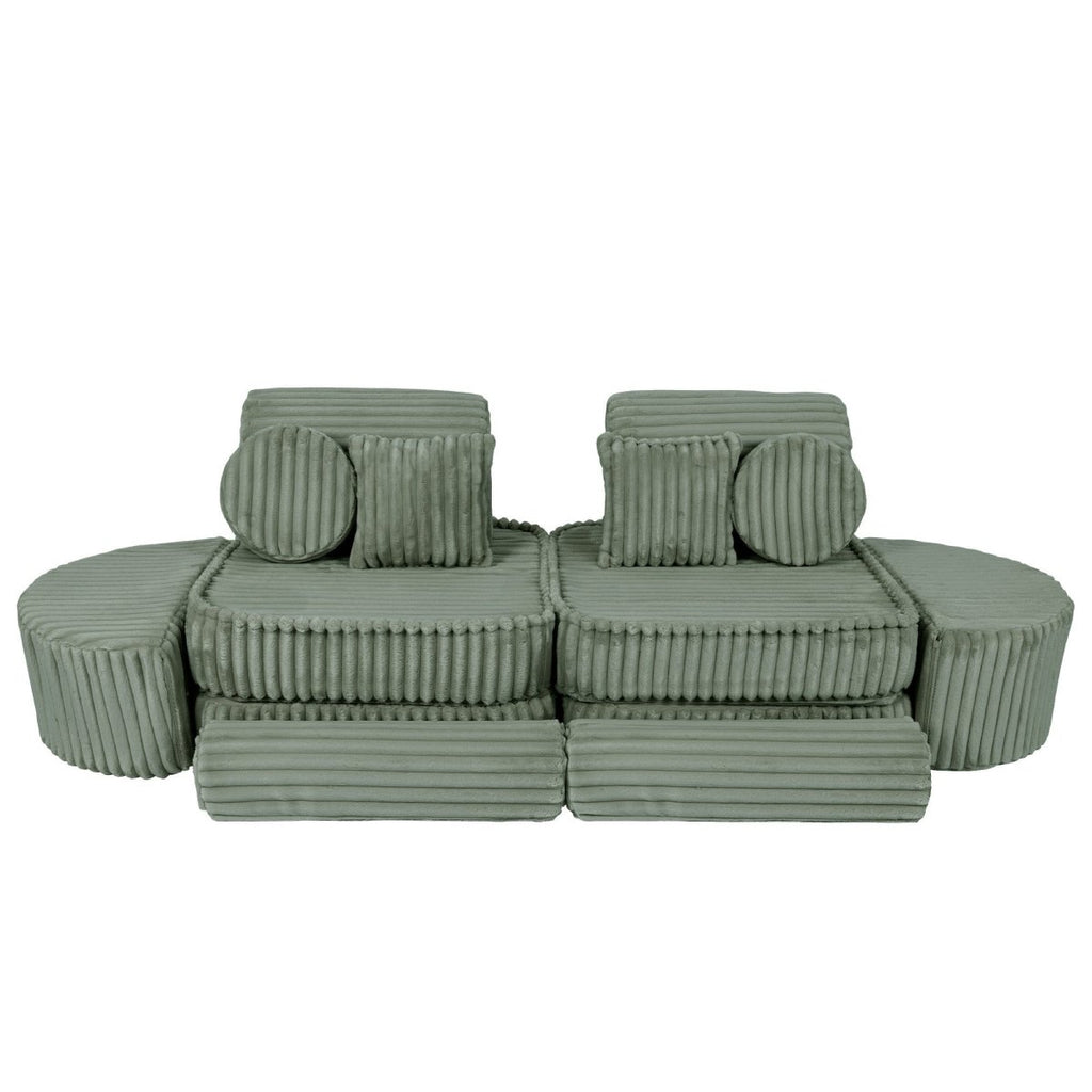 Modular Kids Play Sofa, Medium Plus with Extra Cushions - Churros Corduroy (Sage Green) - Tiny Tugz™