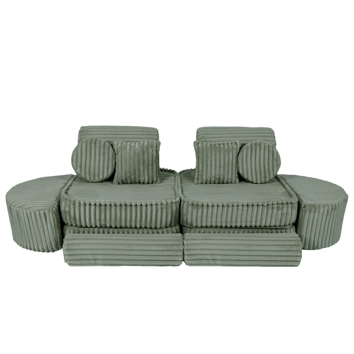 Modular Kids Play Sofa, Medium Plus with Extra Cushions - Churros Corduroy (Sage Green) - Tiny Tugz™