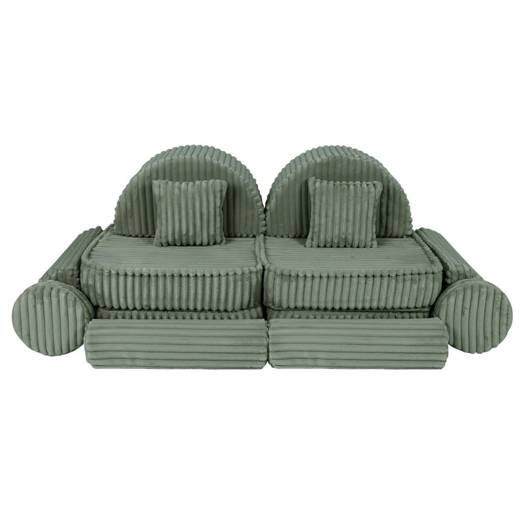 Modular Kids Play Sofa, Medium Plus with Extra Cushions - Churros Corduroy (Sage Green) - Tiny Tugz™