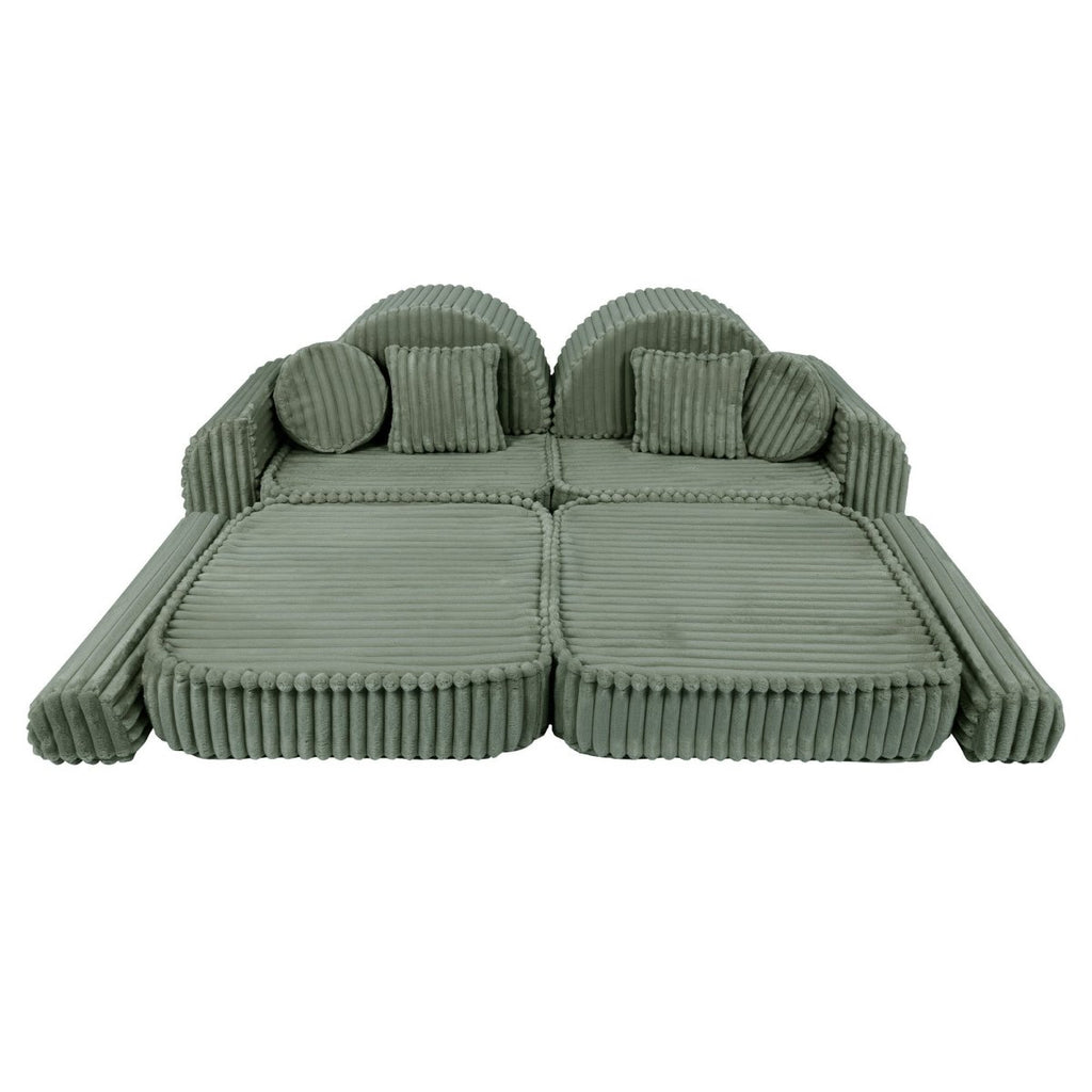 Modular Kids Play Sofa, Medium Plus with Extra Cushions - Churros Corduroy (Sage Green) - Tiny Tugz™