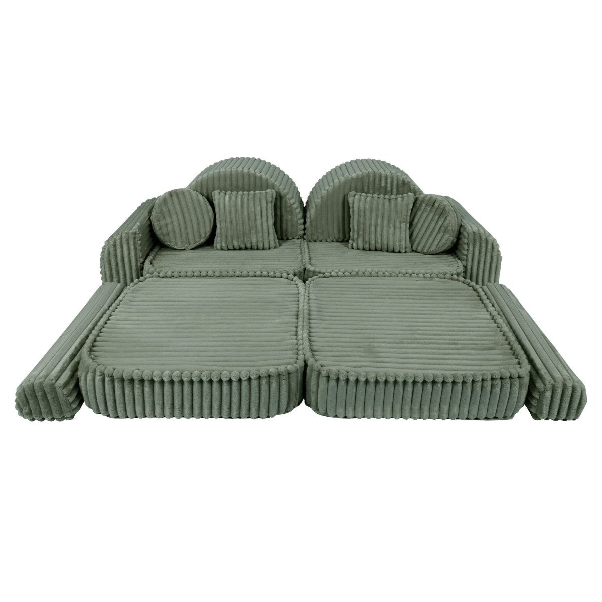 Modular Kids Play Sofa, Medium Plus with Extra Cushions - Churros Corduroy (Sage Green) - Tiny Tugz™