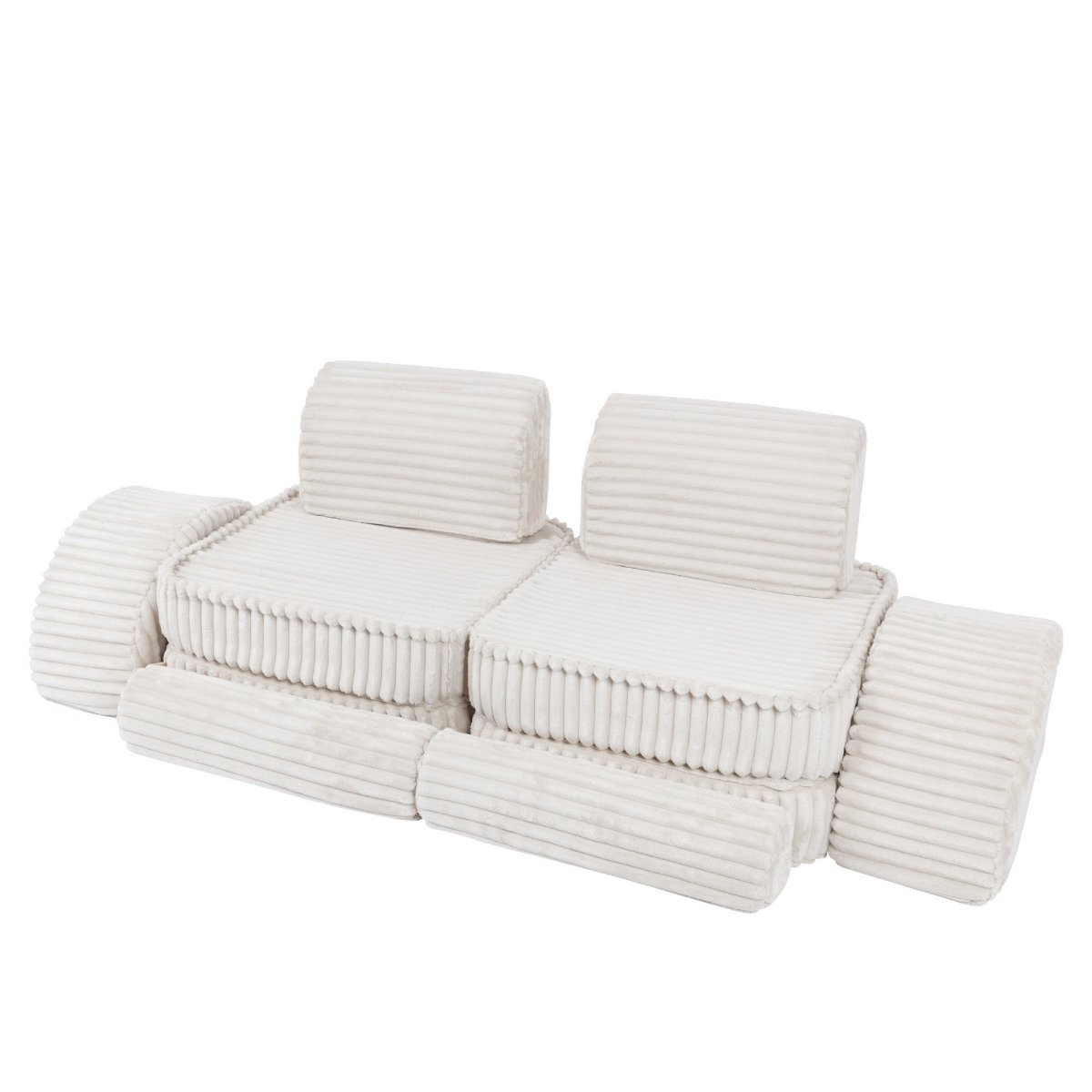 Modular Kids Play Sofa, Medium Plus with Extra Cushions - Churros Corduroy (White) - Tiny Tugz™