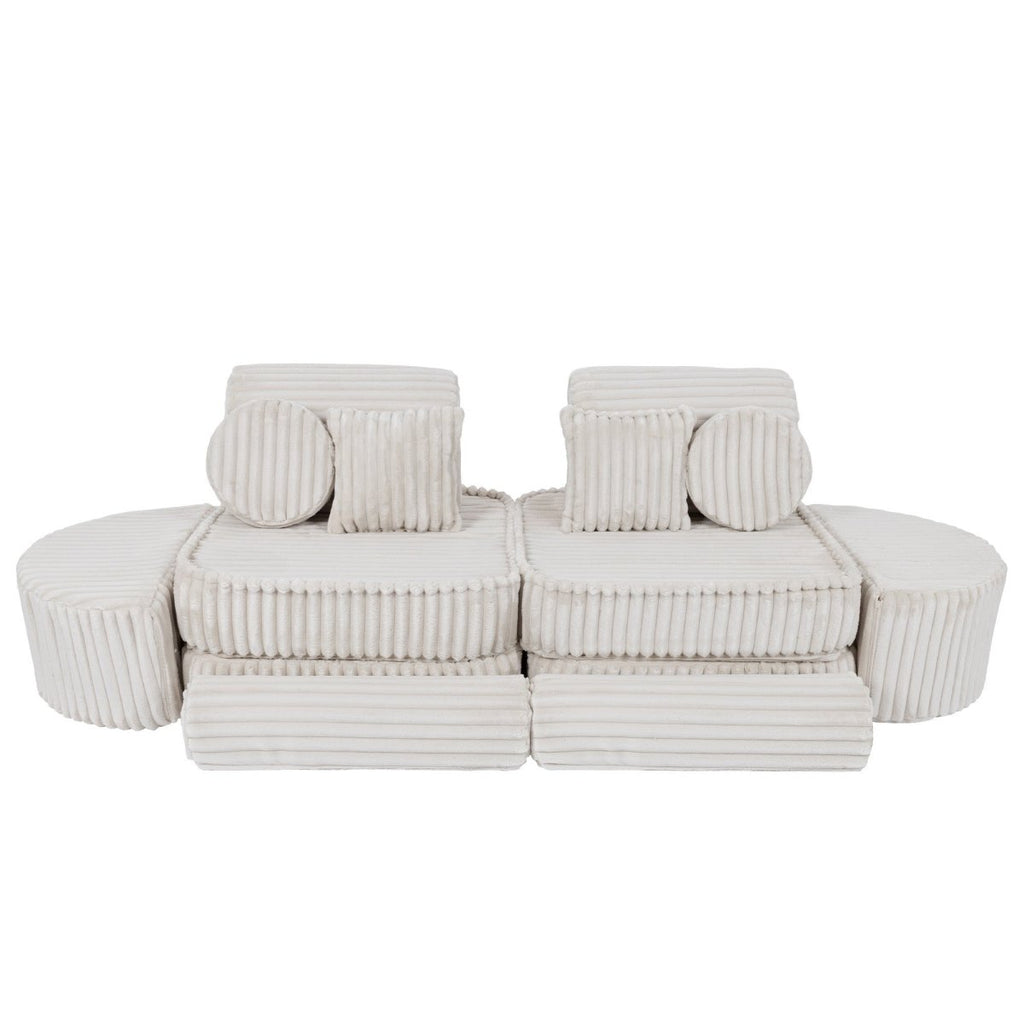 Modular Kids Play Sofa, Medium Plus with Extra Cushions - Churros Corduroy (White) - Tiny Tugz™