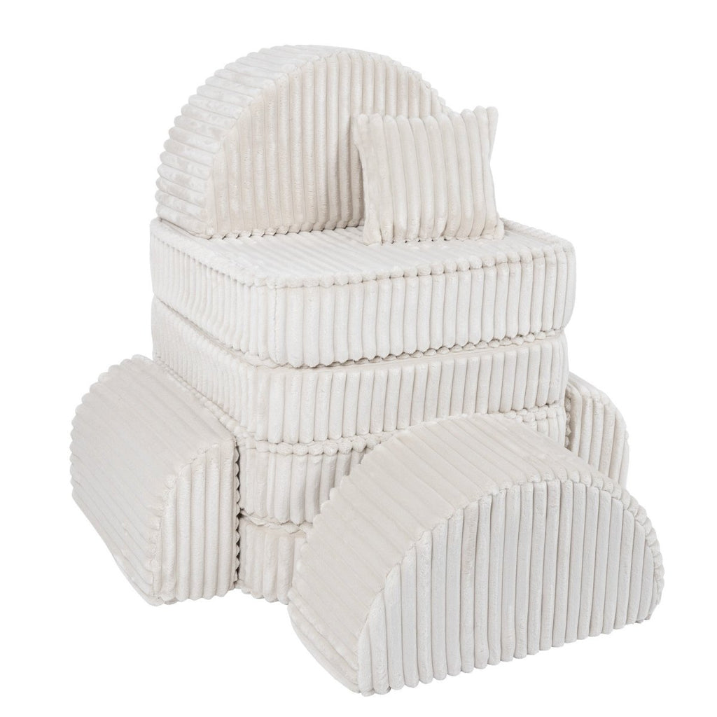 Modular Kids Play Sofa, Medium Plus with Extra Cushions - Churros Corduroy (White) - Tiny Tugz™
