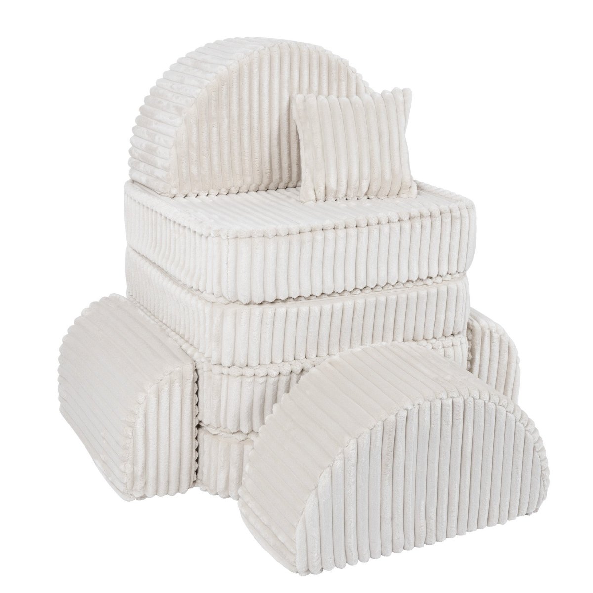 Modular Kids Play Sofa, Medium Plus with Extra Cushions - Churros Corduroy (White) - Tiny Tugz™