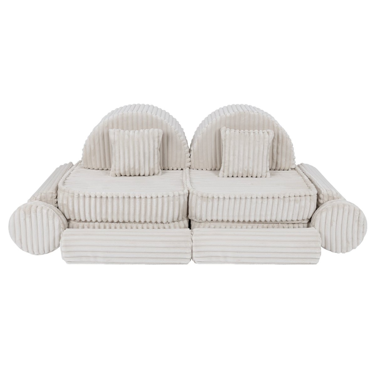 Modular Kids Play Sofa, Medium Plus with Extra Cushions - Churros Corduroy (White) - Tiny Tugz™