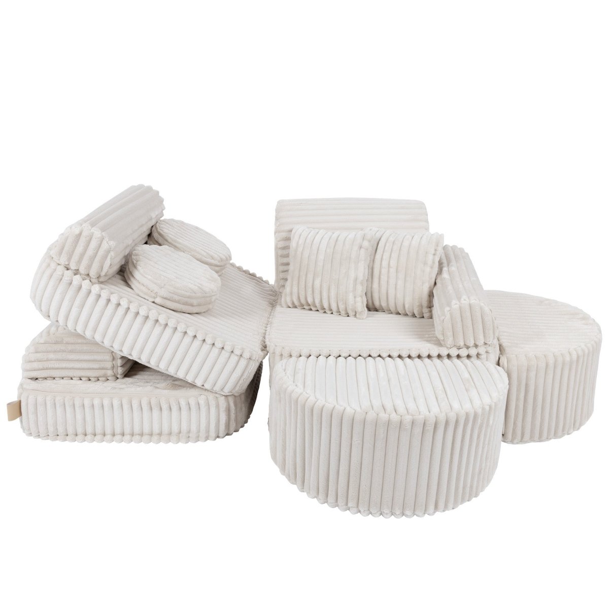 Modular Kids Play Sofa, Medium Plus with Extra Cushions - Churros Corduroy (White) - Tiny Tugz™