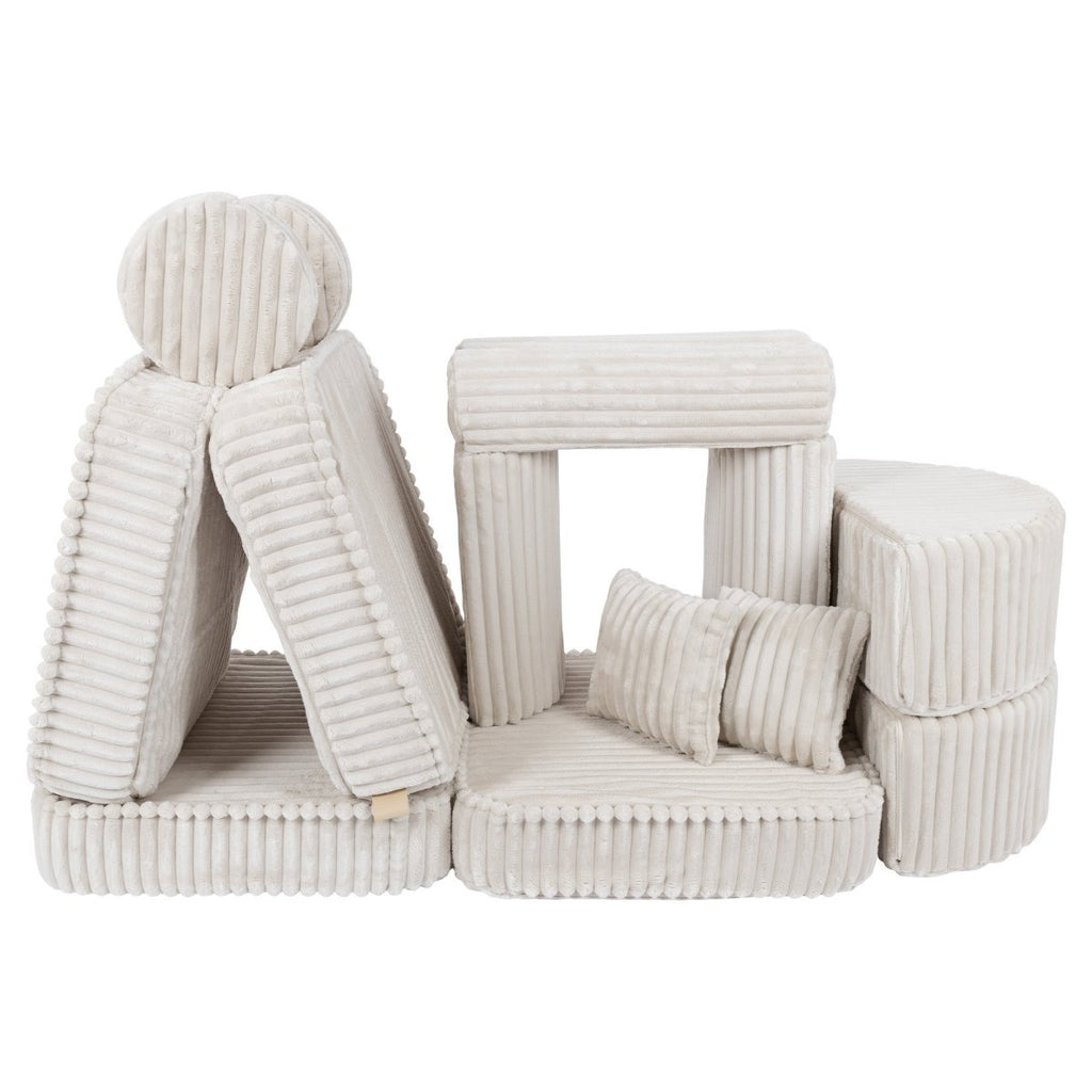 Modular Kids Play Sofa, Medium Plus with Extra Cushions - Churros Corduroy (White) - Tiny Tugz™