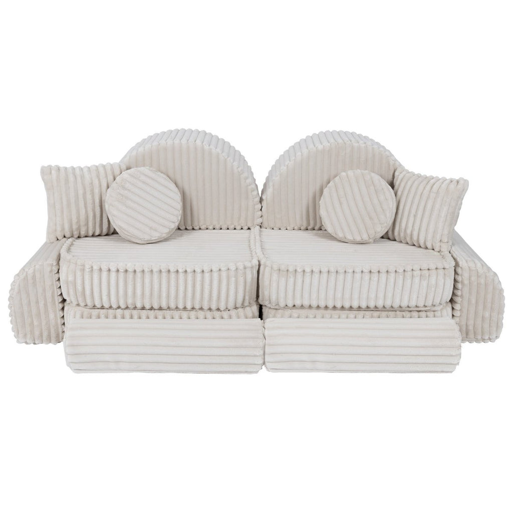 Modular Kids Play Sofa, Medium Plus with Extra Cushions - Churros Corduroy (White) - Tiny Tugz™