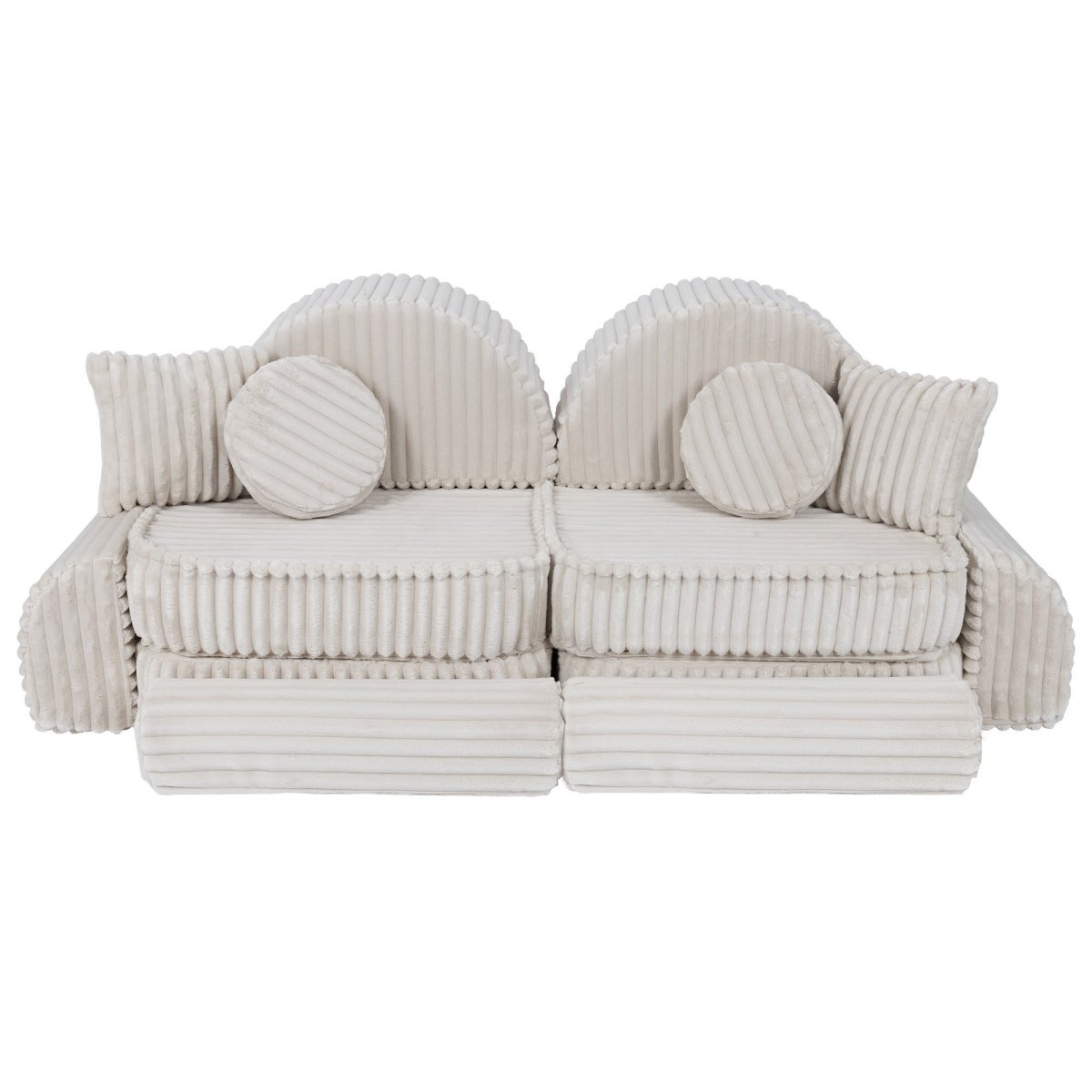 Modular Kids Play Sofa, Medium Plus with Extra Cushions - Churros Corduroy (White) - Tiny Tugz™