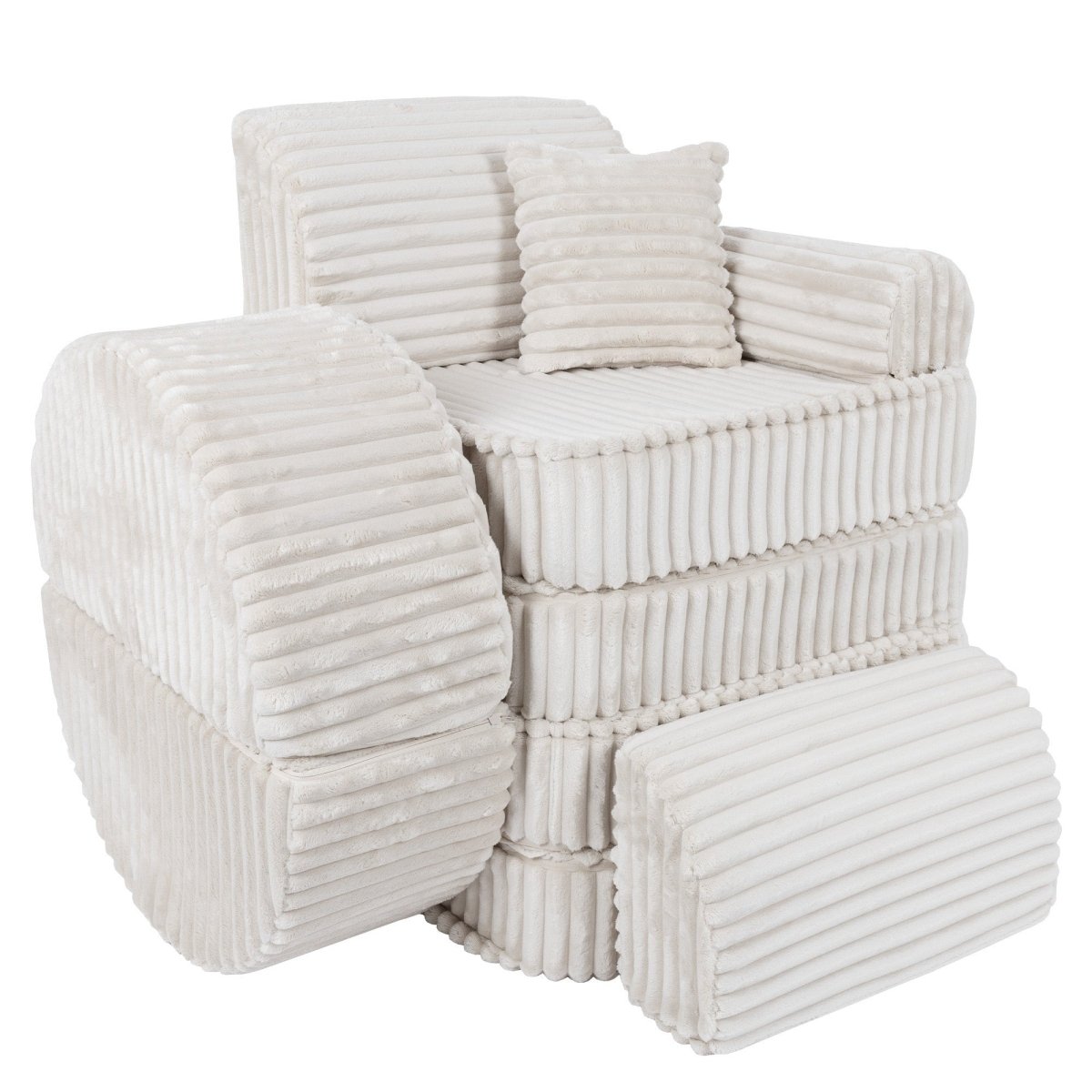 Modular Kids Play Sofa, Medium Plus with Extra Cushions - Churros Corduroy (White) - Tiny Tugz™