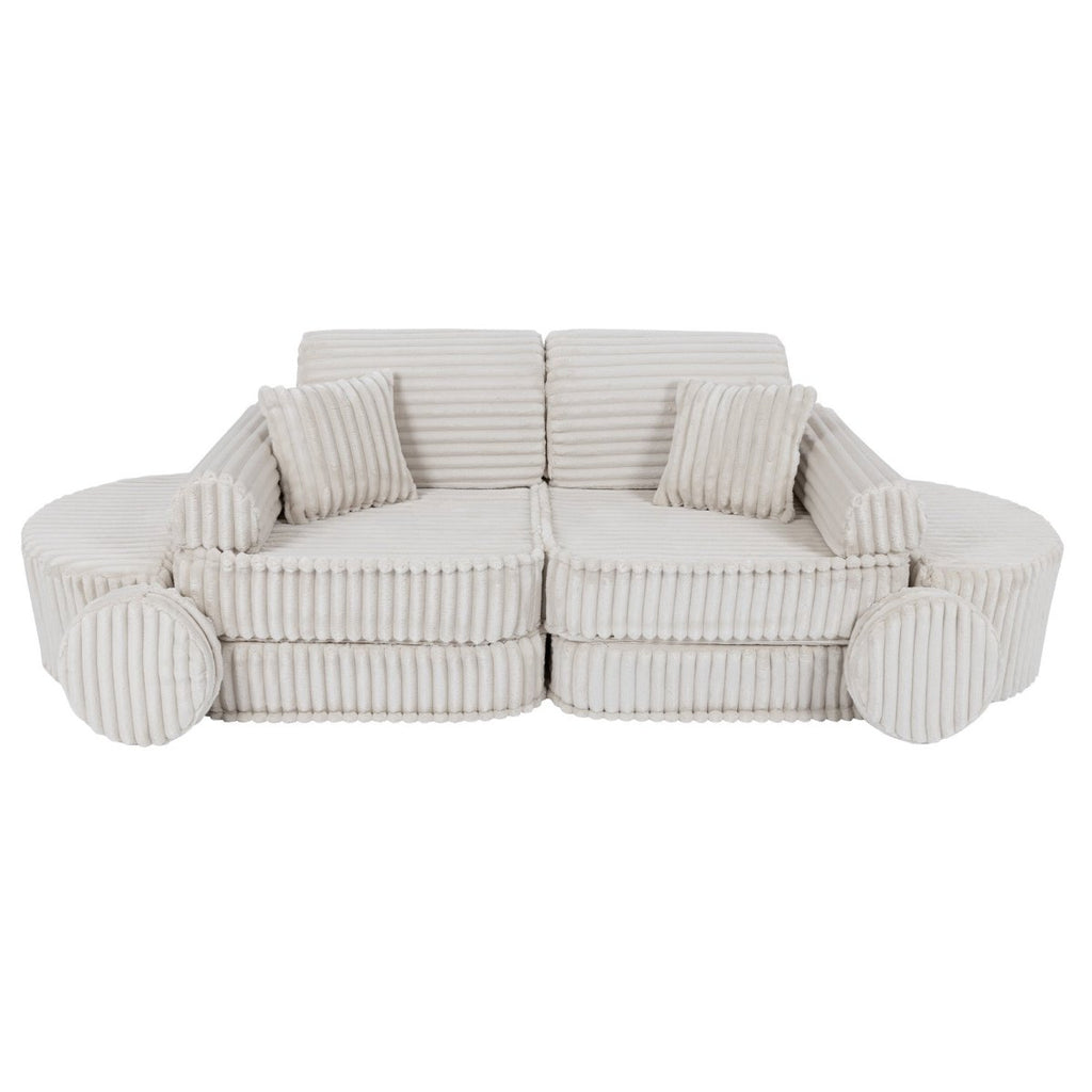 Modular Kids Play Sofa, Medium Plus with Extra Cushions - Churros Corduroy (White) - Tiny Tugz™