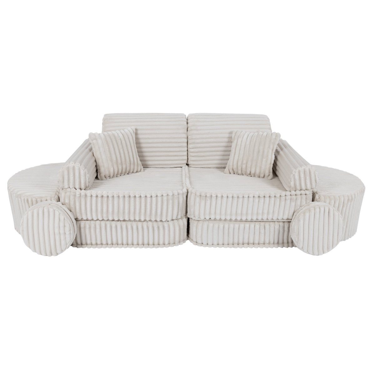Modular Kids Play Sofa, Medium Plus with Extra Cushions - Churros Corduroy (White) - Tiny Tugz™