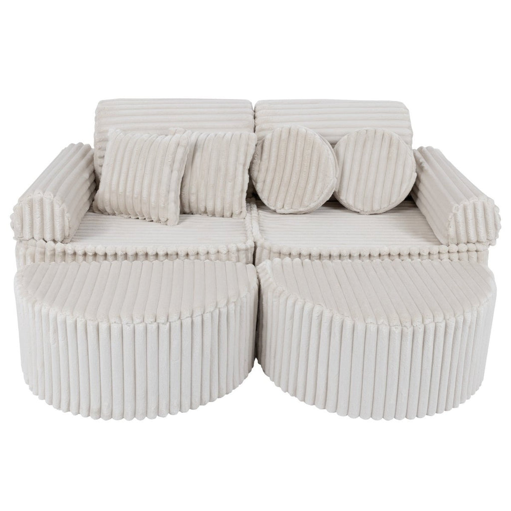 Modular Kids Play Sofa, Medium Plus with Extra Cushions - Churros Corduroy (White) - Tiny Tugz™