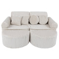 Modular Kids Play Sofa, Medium Plus with Extra Cushions - Churros Corduroy (White) - Tiny Tugz™