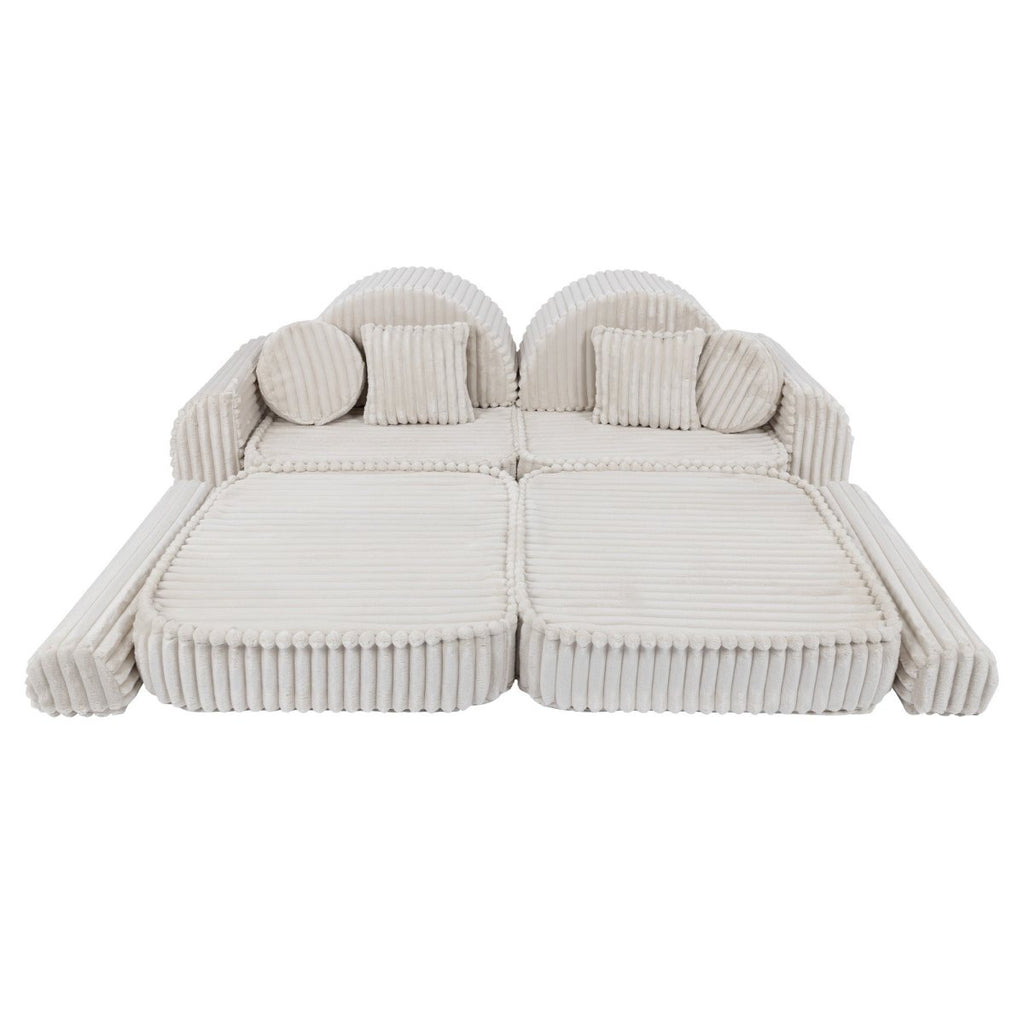 Modular Kids Play Sofa, Medium Plus with Extra Cushions - Churros Corduroy (White) - Tiny Tugz™