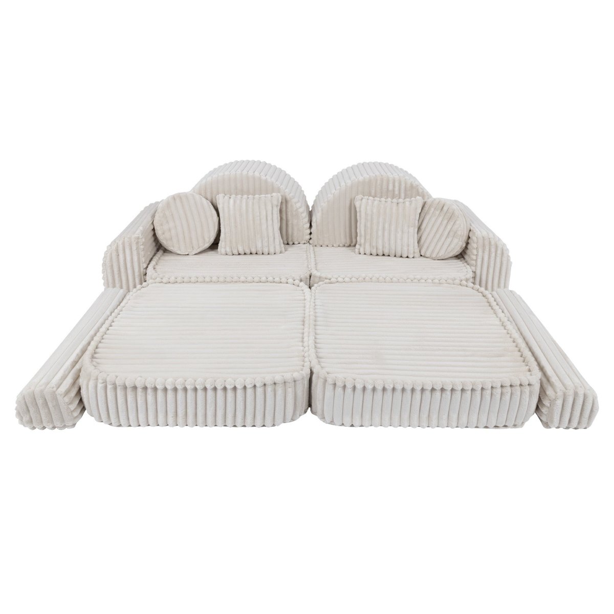 Modular Kids Play Sofa, Medium Plus with Extra Cushions - Churros Corduroy (White) - Tiny Tugz™