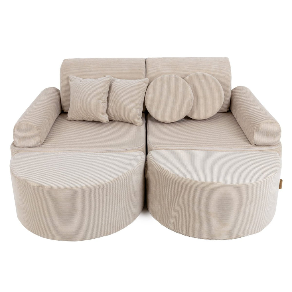 Modular Kids Play Sofa, Medium Plus with Extra Cushions - Slimcord Corduroy, 120 x 60 cm (Ecru) - Tiny Tugz™