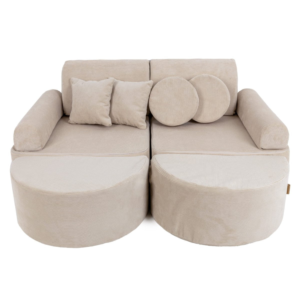 Modular Kids Play Sofa, Medium Plus with Extra Cushions - Slimcord Corduroy, 120 x 60 cm (Ecru) - Tiny Tugz™