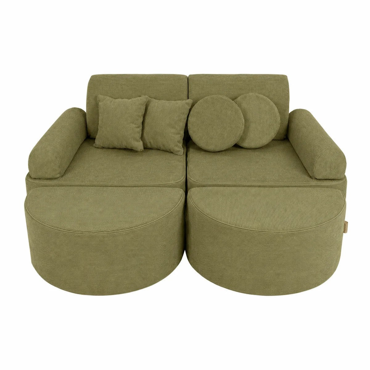 Modular Kids Play Sofa, Medium Plus with Extra Cushions - Slimcord Corduroy, 120 x 60 cm (Lime) - Tiny Tugz™