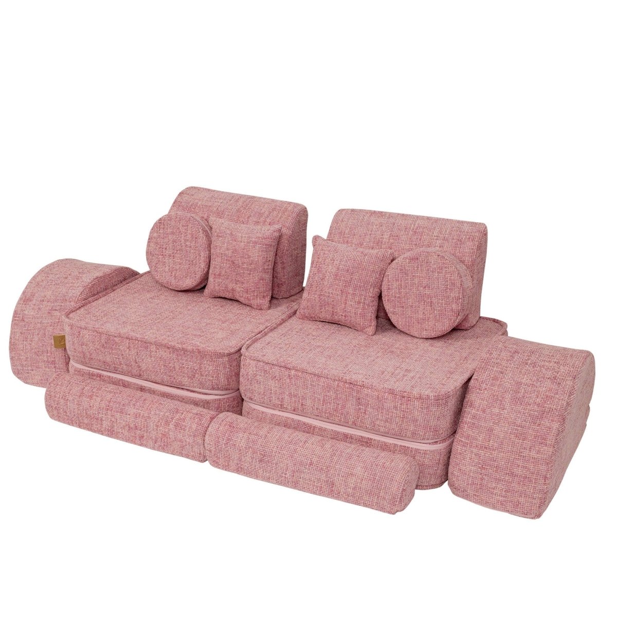Modular Kids Play Sofa, Medium Plus with Extra Cushions - Tangle Fabric, 120 x 60 cm (Bubblegum Pink) - Tiny Tugz™