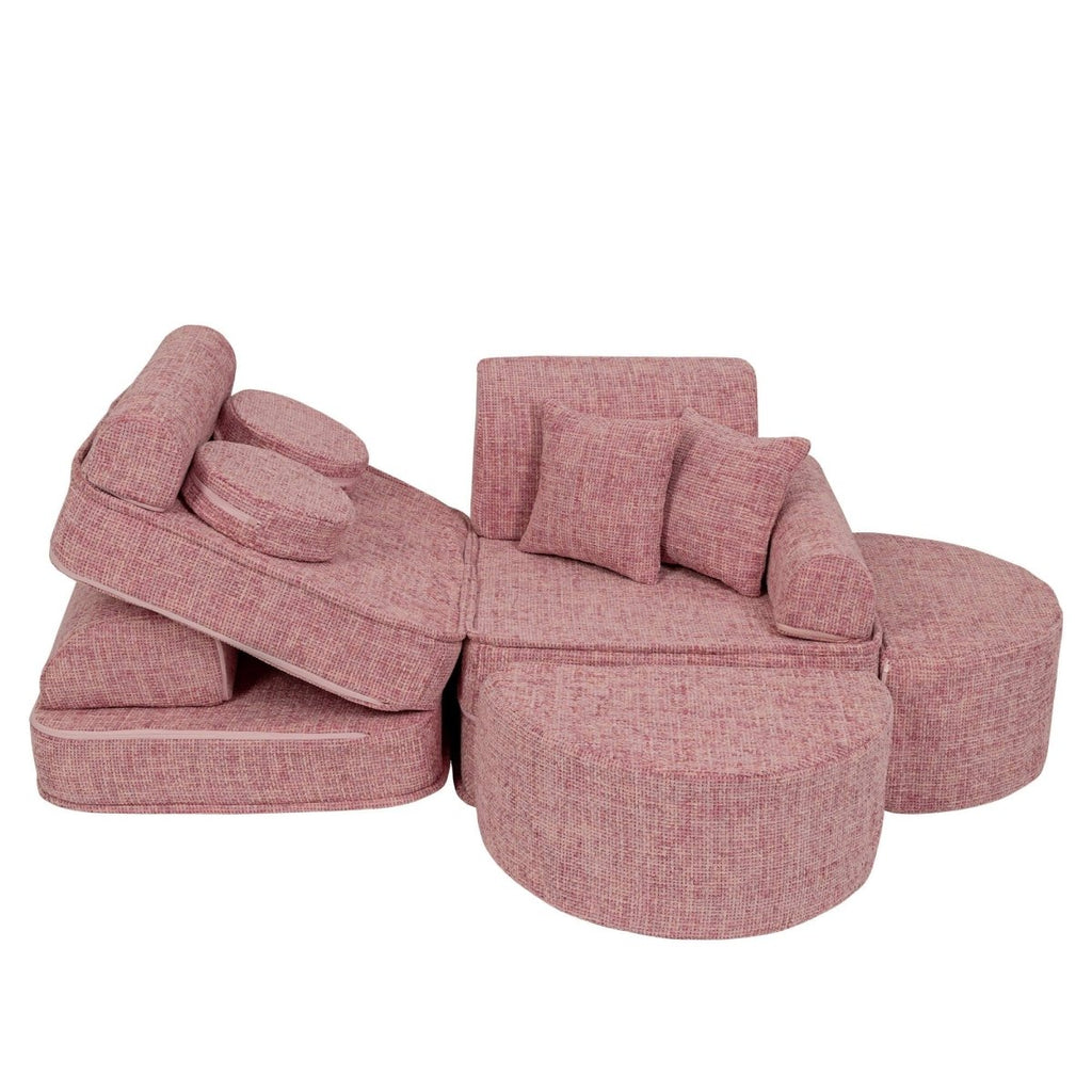 Modular Kids Play Sofa, Medium Plus with Extra Cushions - Tangle Fabric, 120 x 60 cm (Bubblegum Pink) - Tiny Tugz™