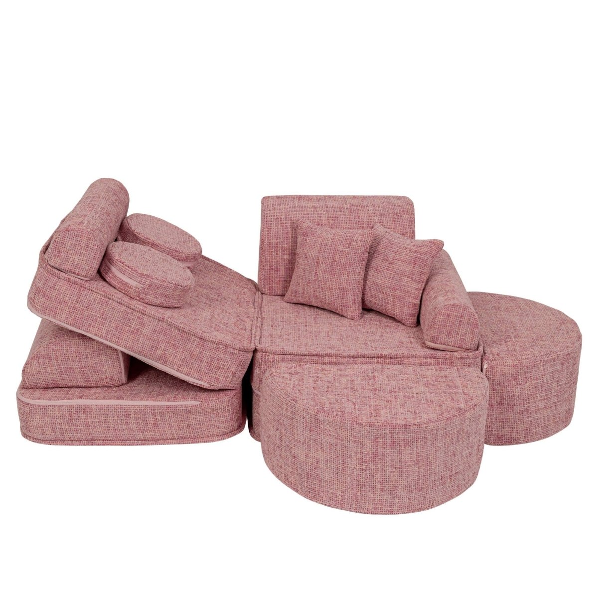 Modular Kids Play Sofa, Medium Plus with Extra Cushions - Tangle Fabric, 120 x 60 cm (Bubblegum Pink) - Tiny Tugz™