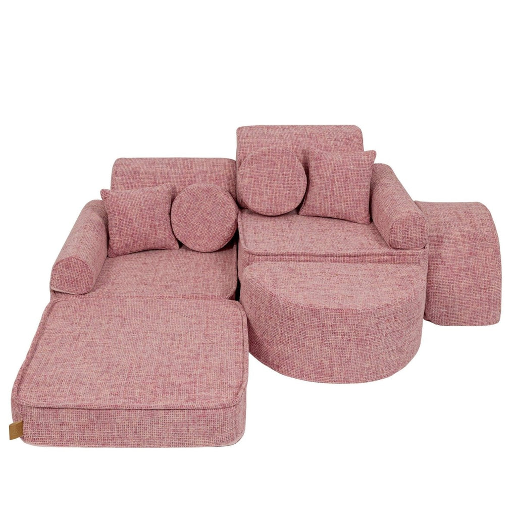 Modular Kids Play Sofa, Medium Plus with Extra Cushions - Tangle Fabric, 120 x 60 cm (Bubblegum Pink) - Tiny Tugz™