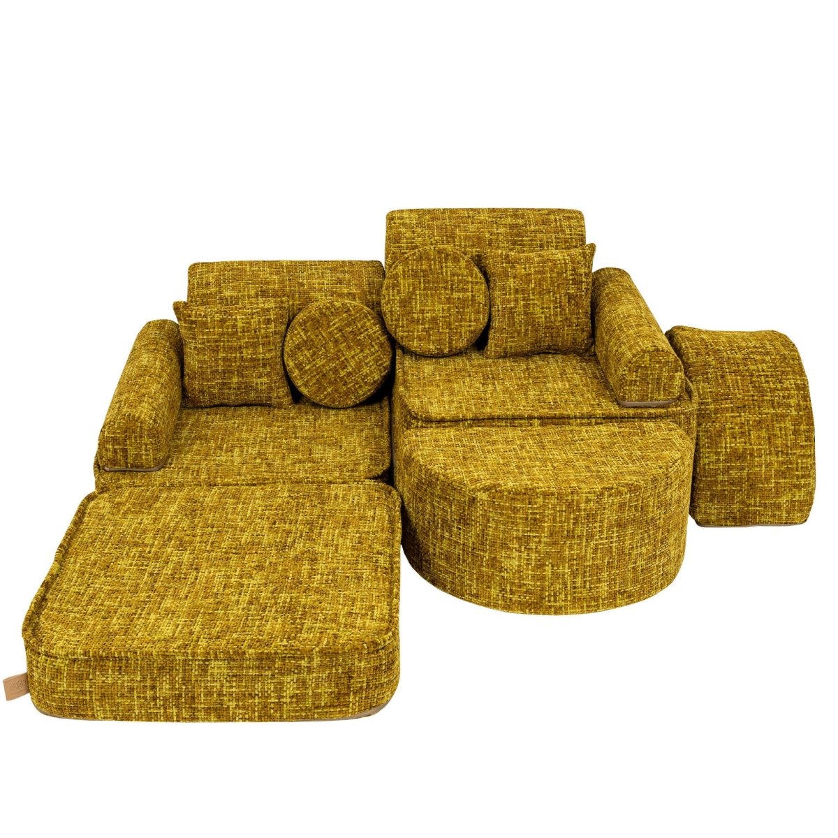 Modular Kids Play Sofa, Medium Plus with Extra Cushions - Tangle Fabric, 120 x 60 cm (Honey Mustard) - Tiny Tugz™