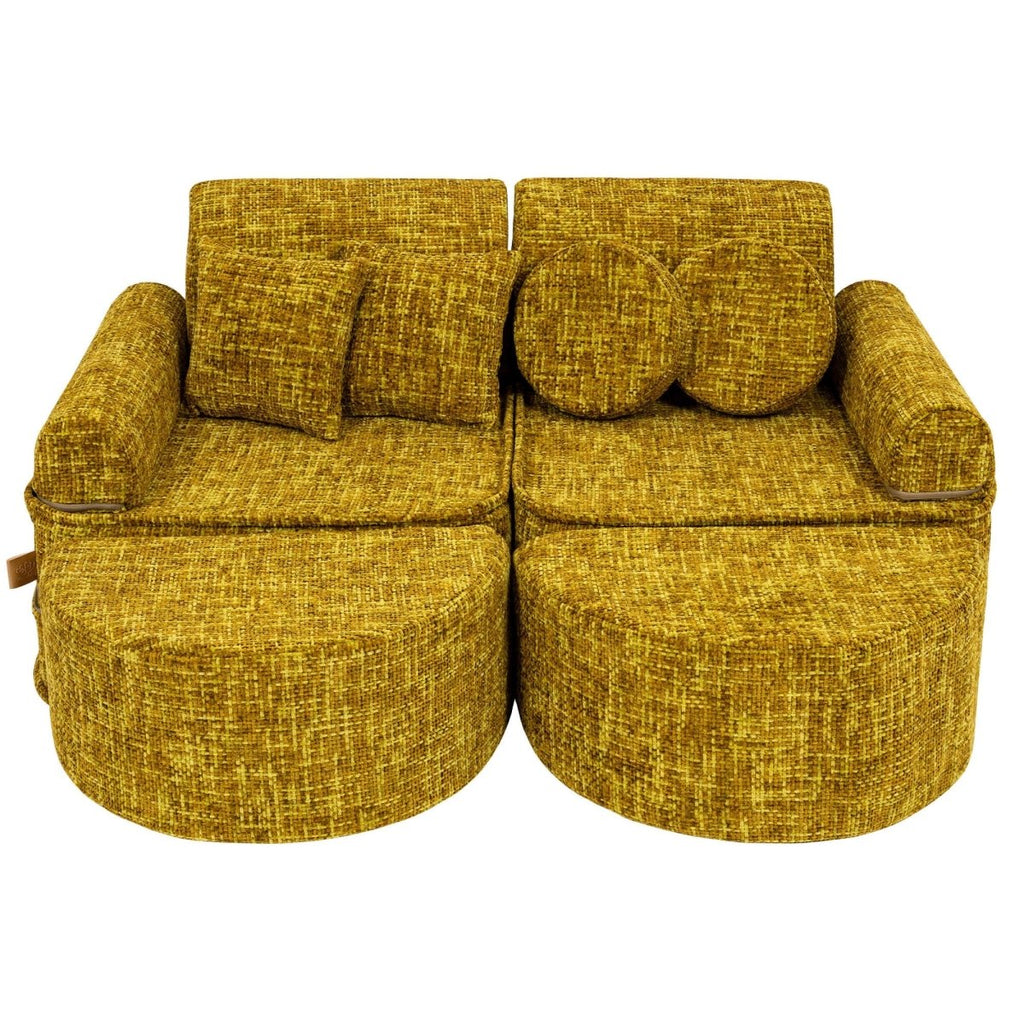 Modular Kids Play Sofa, Medium Plus with Extra Cushions - Tangle Fabric, 120 x 60 cm (Honey Mustard) - Tiny Tugz™