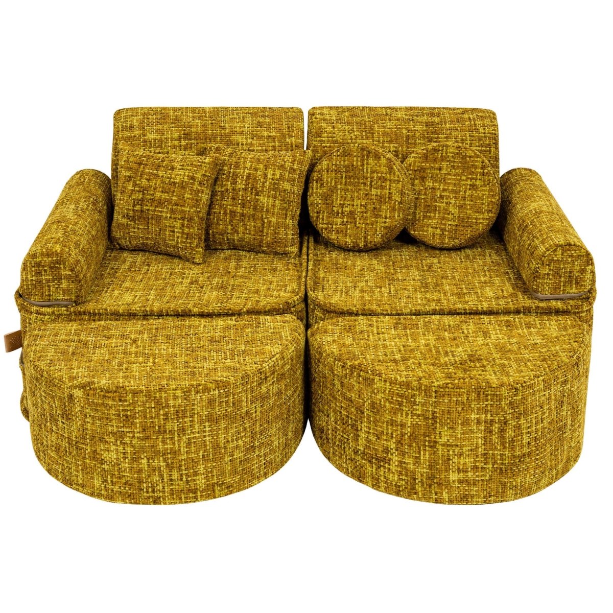 Modular Kids Play Sofa, Medium Plus with Extra Cushions - Tangle Fabric, 120 x 60 cm (Honey Mustard) - Tiny Tugz™