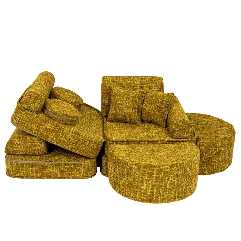 Modular Kids Play Sofa, Medium Plus with Extra Cushions - Tangle Fabric, 120 x 60 cm (Honey Mustard) - Tiny Tugz™