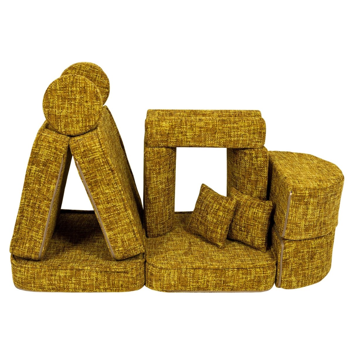 Modular Kids Play Sofa, Medium Plus with Extra Cushions - Tangle Fabric, 120 x 60 cm (Honey Mustard) - Tiny Tugz™