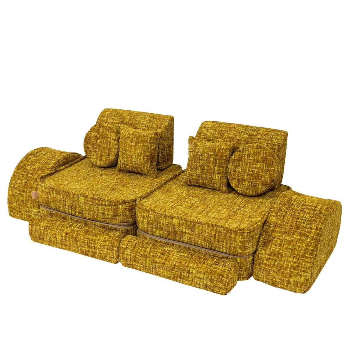 Modular Kids Play Sofa, Medium Plus with Extra Cushions - Tangle Fabric, 120 x 60 cm (Honey Mustard) - Tiny Tugz™