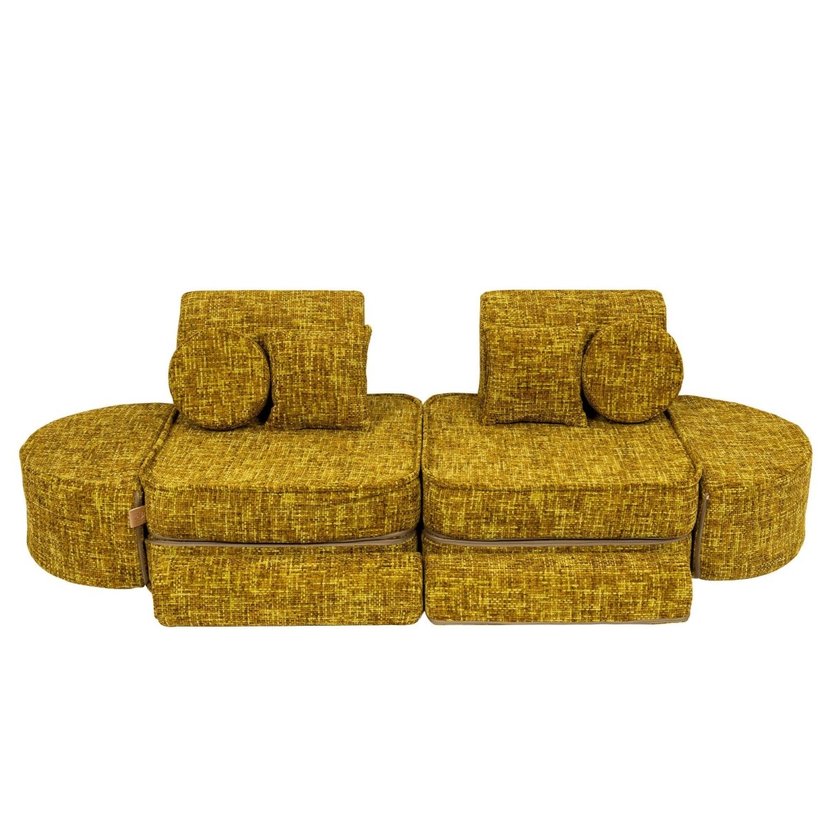 Modular Kids Play Sofa, Medium Plus with Extra Cushions - Tangle Fabric, 120 x 60 cm (Honey Mustard) - Tiny Tugz™