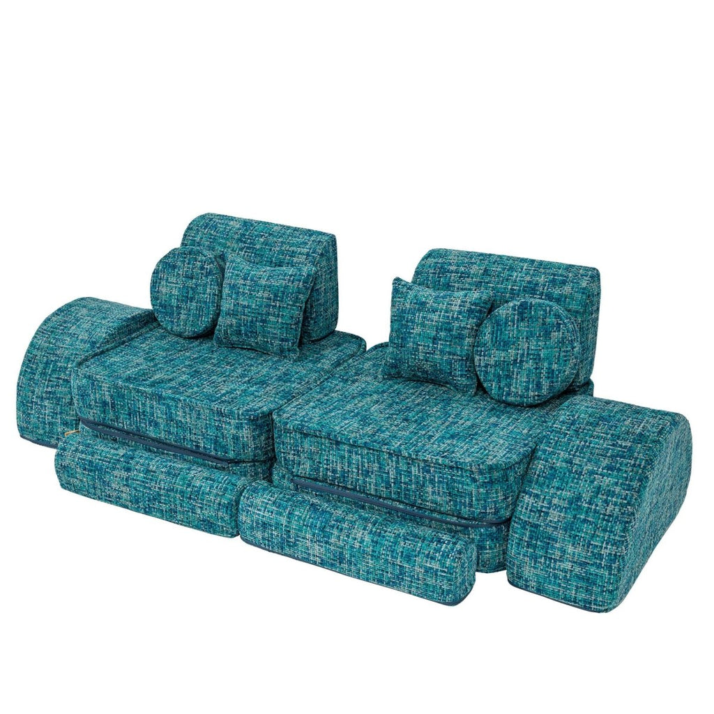 Modular Kids Play Sofa, Medium Plus with Extra Cushions - Tangle Fabric, 120 x 60 cm (Lagoon Blue) - Tiny Tugz™