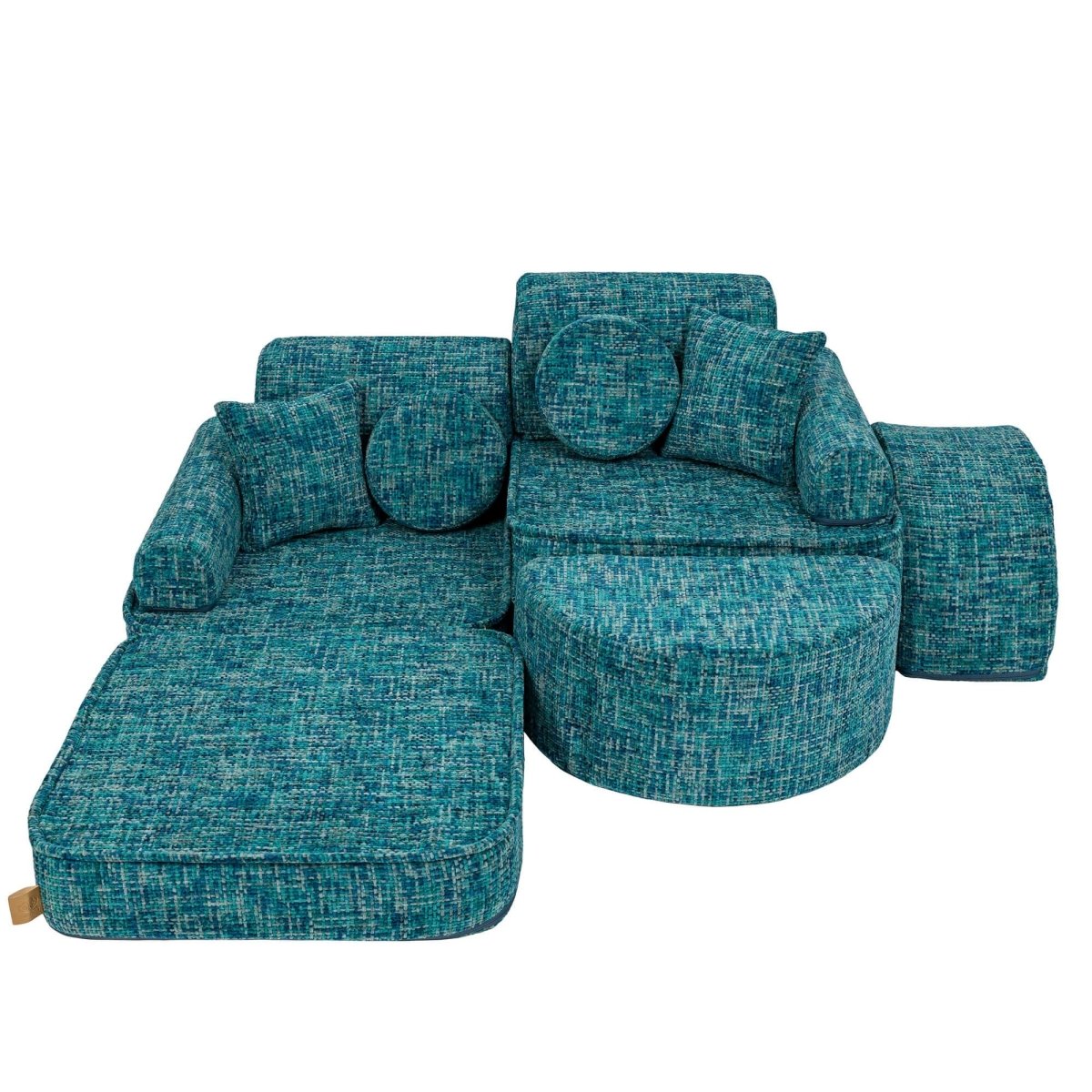 Modular Kids Play Sofa, Medium Plus with Extra Cushions - Tangle Fabric, 120 x 60 cm (Lagoon Blue) - Tiny Tugz™