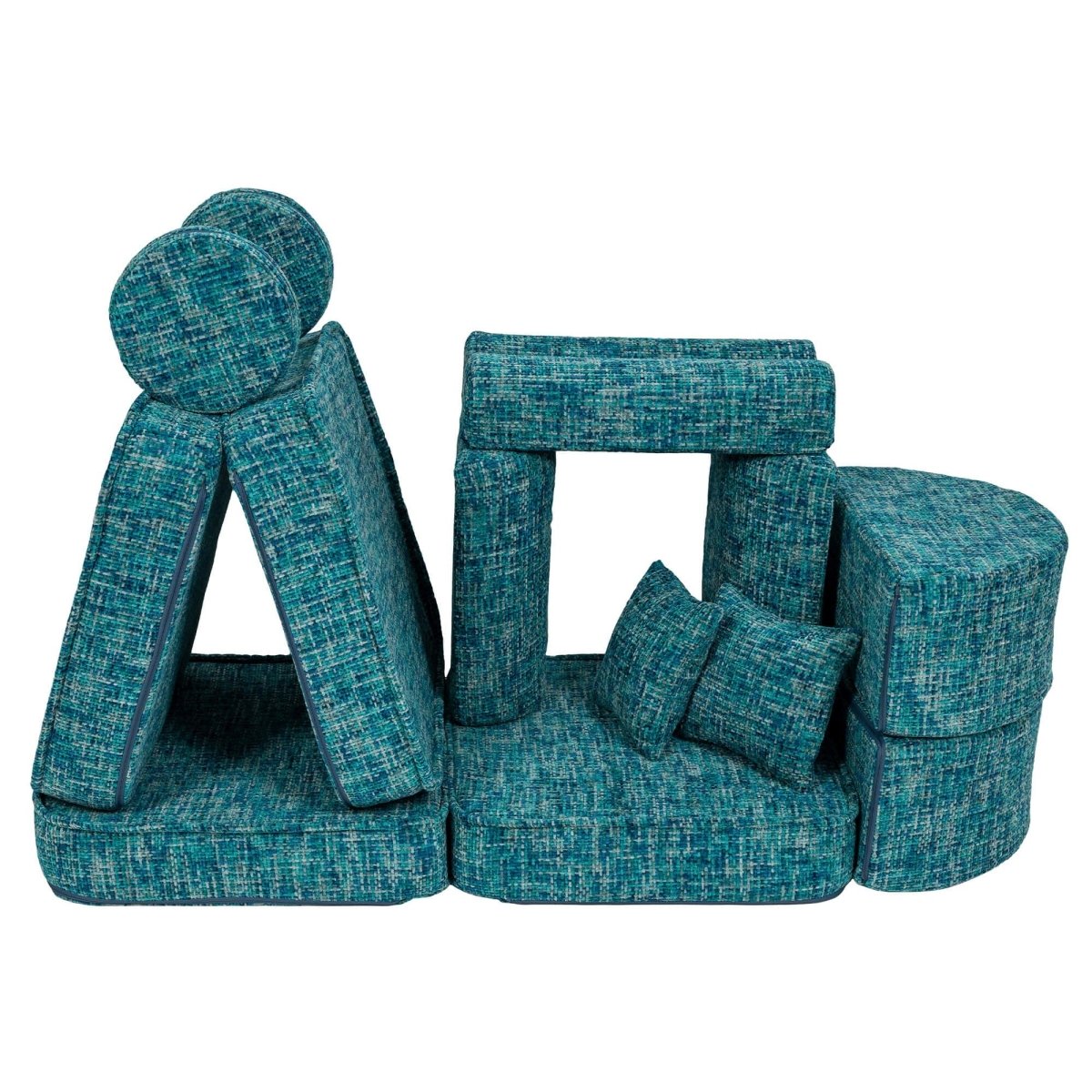 Modular Kids Play Sofa, Medium Plus with Extra Cushions - Tangle Fabric, 120 x 60 cm (Lagoon Blue) - Tiny Tugz™
