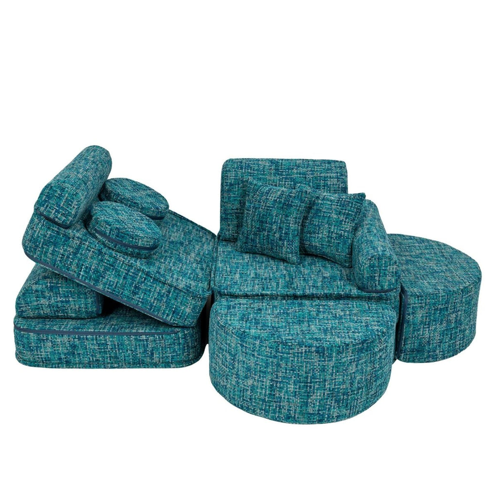 Modular Kids Play Sofa, Medium Plus with Extra Cushions - Tangle Fabric, 120 x 60 cm (Lagoon Blue) - Tiny Tugz™