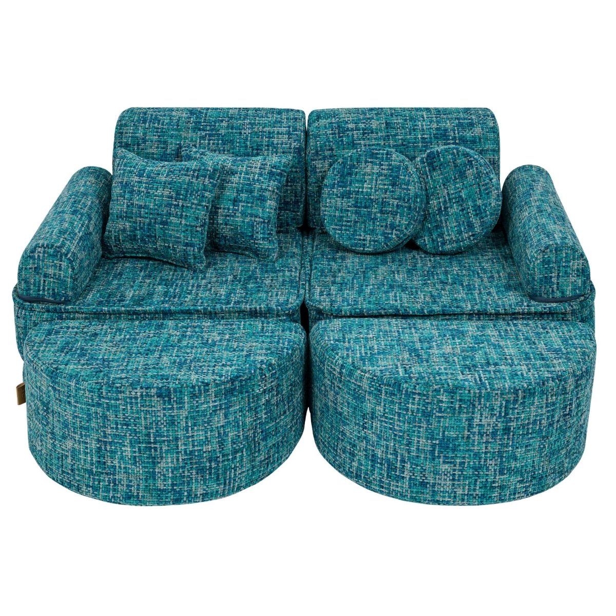 Modular Kids Play Sofa, Medium Plus with Extra Cushions - Tangle Fabric, 120 x 60 cm (Lagoon Blue) - Tiny Tugz™