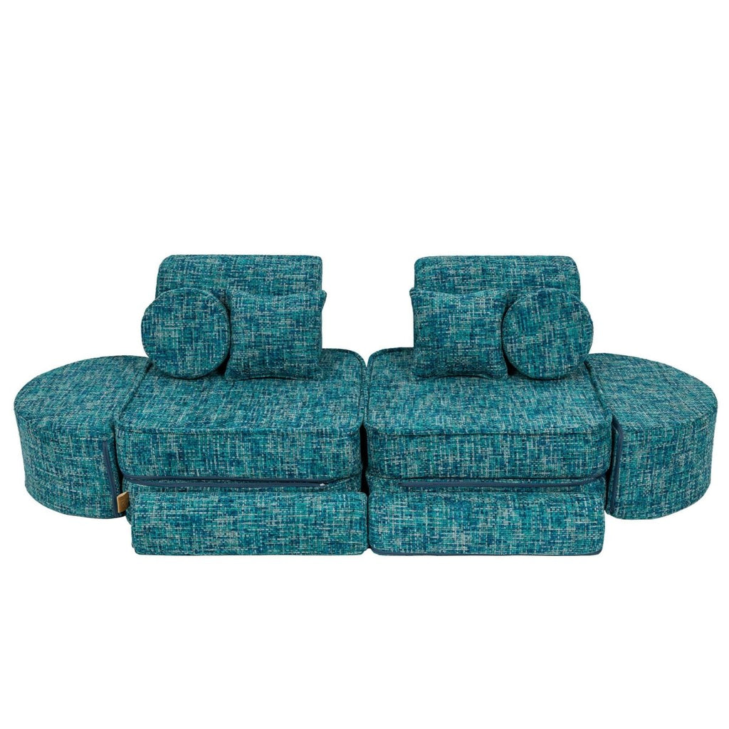 Modular Kids Play Sofa, Medium Plus with Extra Cushions - Tangle Fabric, 120 x 60 cm (Lagoon Blue) - Tiny Tugz™