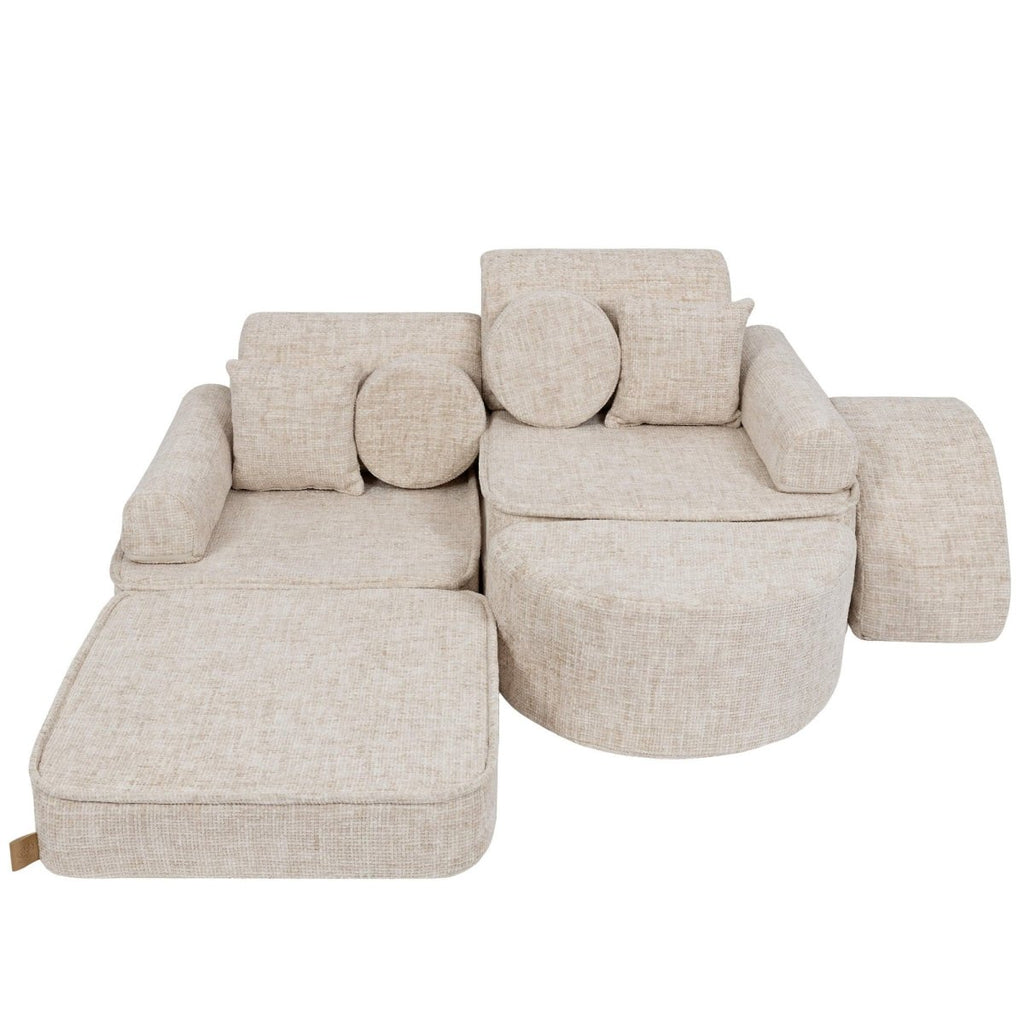 Modular Kids Play Sofa, Medium Plus with Extra Cushions - Tangle Fabric, 120 x 60 cm (Marshmallow Beige) - Tiny Tugz™