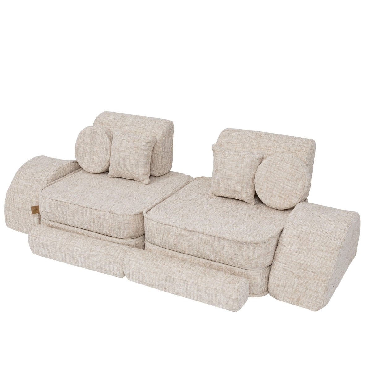 Modular Kids Play Sofa, Medium Plus with Extra Cushions - Tangle Fabric, 120 x 60 cm (Marshmallow Beige) - Tiny Tugz™