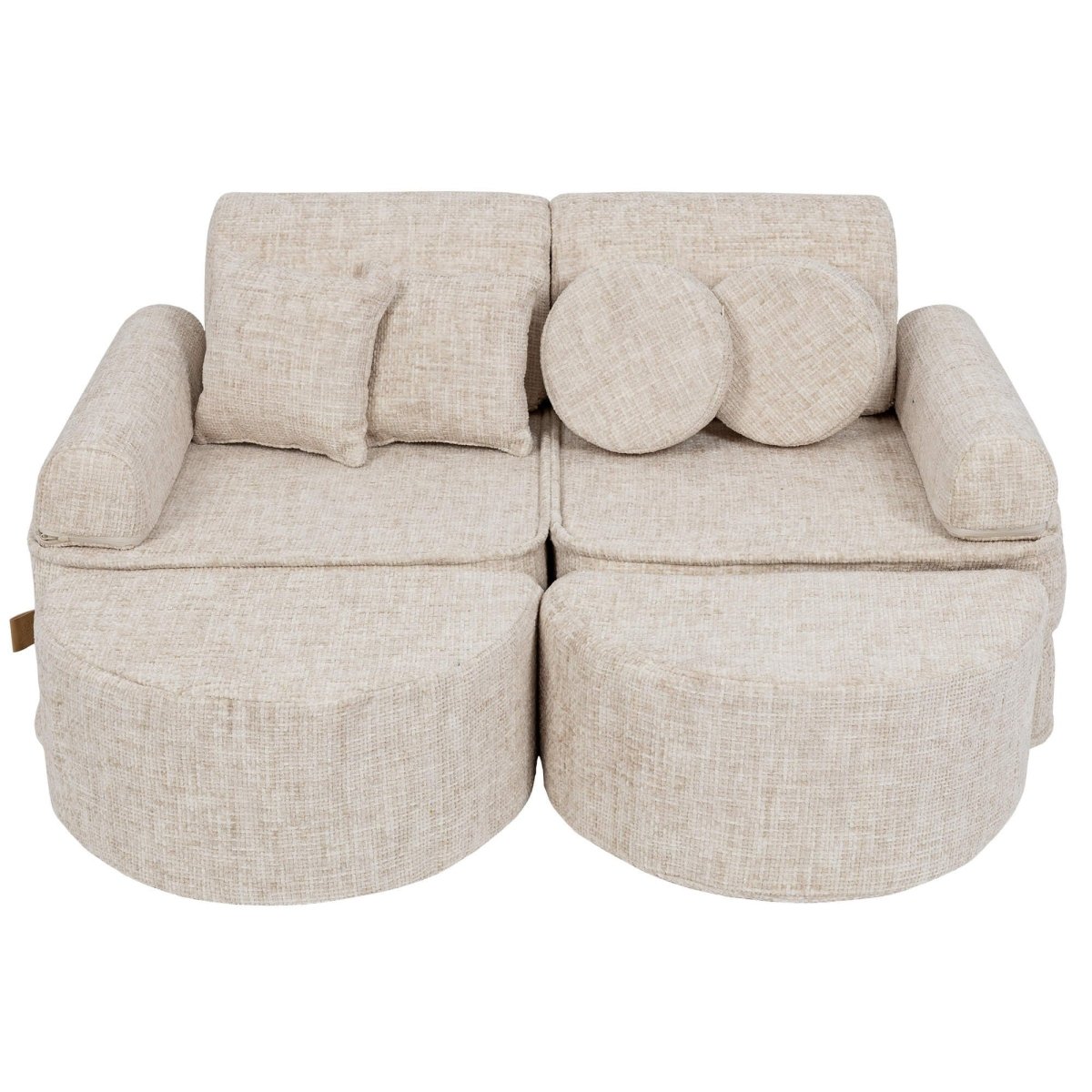 Modular Kids Play Sofa, Medium Plus with Extra Cushions - Tangle Fabric, 120 x 60 cm (Marshmallow Beige) - Tiny Tugz™